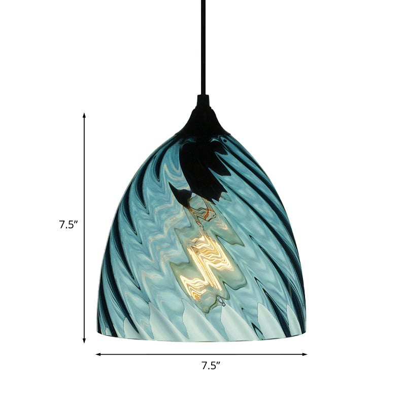 Sphere/Dome/Cylindrical Suspension Pendant Modernist Blue Lattice Glass 1 Light Black Ceiling Hung Light Clearhalo 'Ceiling Lights' 'Glass shade' 'Glass' 'Modern Pendants' 'Modern' 'Pendant Lights' 'Pendants' Lighting' 770159