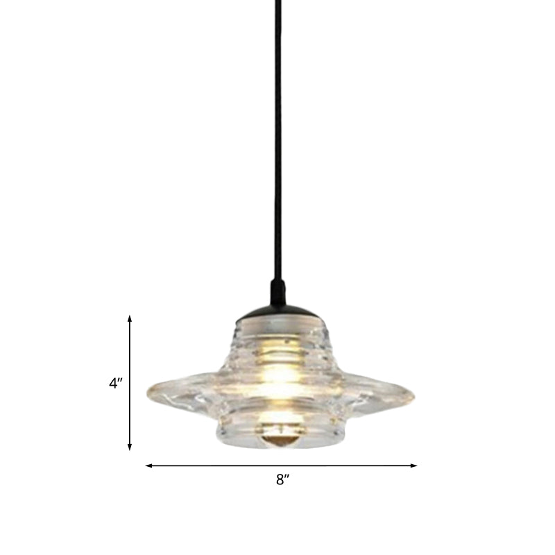 Cone/Dome/Flared Pendant Lighting Modernist Clear Ruffle Glass 1 Light Black Hanging Ceiling Lamp Clearhalo 'Ceiling Lights' 'Glass shade' 'Glass' 'Modern Pendants' 'Modern' 'Pendant Lights' 'Pendants' Lighting' 770169