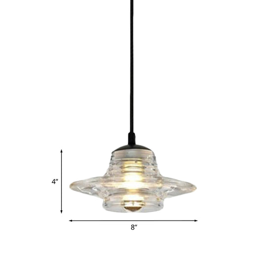 Cone/Dome/Flared Pendant Lighting Modernist Clear Ruffle Glass 1 Light Black Hanging Ceiling Lamp Clearhalo 'Ceiling Lights' 'Glass shade' 'Glass' 'Modern Pendants' 'Modern' 'Pendant Lights' 'Pendants' Lighting' 770169