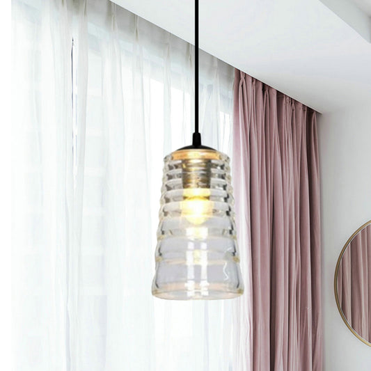 Cone/Dome/Flared Pendant Lighting Modernist Clear Ruffle Glass 1 Light Black Hanging Ceiling Lamp Clearhalo 'Ceiling Lights' 'Glass shade' 'Glass' 'Modern Pendants' 'Modern' 'Pendant Lights' 'Pendants' Lighting' 770171