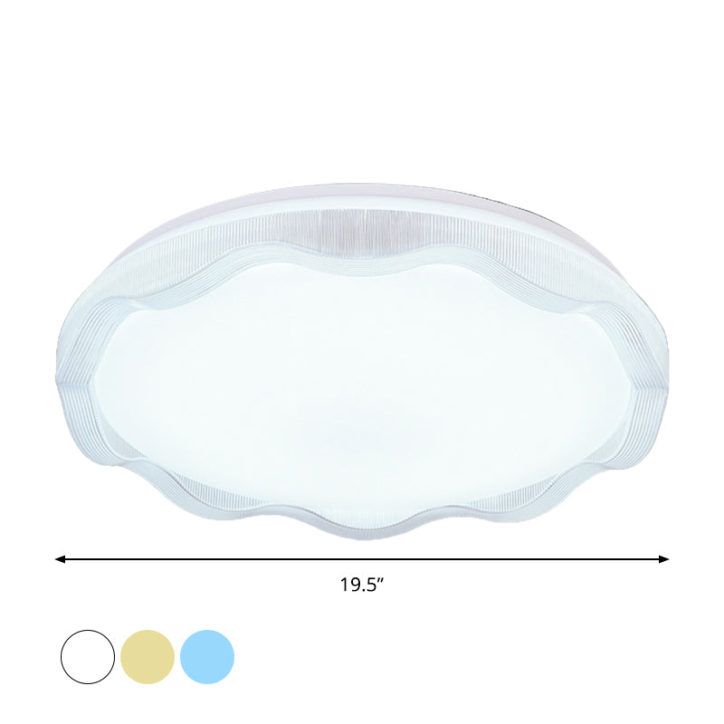 16"/19.5" Wide Simple Style Scalloped Ceiling Lamp with Acrylic Diffuser White/Blue/Gold Bedroom Flush Light Fixture in Warm/White Clearhalo 'Ceiling Lights' 'Close To Ceiling Lights' 'Close to ceiling' 'Flush mount' Lighting' 770197