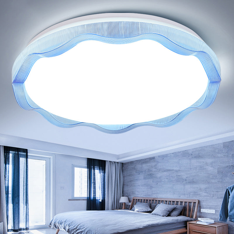 16"/19.5" Wide Simple Style Scalloped Ceiling Lamp with Acrylic Diffuser White/Blue/Gold Bedroom Flush Light Fixture in Warm/White Blue Clearhalo 'Ceiling Lights' 'Close To Ceiling Lights' 'Close to ceiling' 'Flush mount' Lighting' 770202