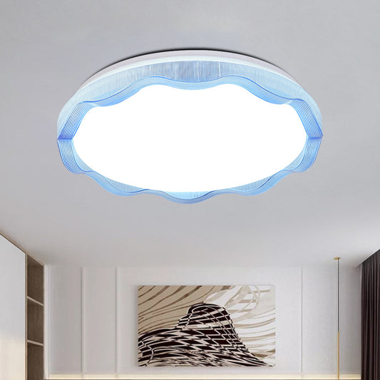 16"/19.5" Wide Simple Style Scalloped Ceiling Lamp with Acrylic Diffuser White/Blue/Gold Bedroom Flush Light Fixture in Warm/White Clearhalo 'Ceiling Lights' 'Close To Ceiling Lights' 'Close to ceiling' 'Flush mount' Lighting' 770203