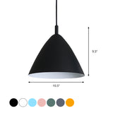 Tapered Ceiling Pendant Light Modernism Metal 10.5"/13"/16" Dia 1 Light Pink/Blue/Green Hanging Lamp Kit Clearhalo 'Ceiling Lights' 'Modern Pendants' 'Modern' 'Pendant Lights' 'Pendants' Lighting' 770250