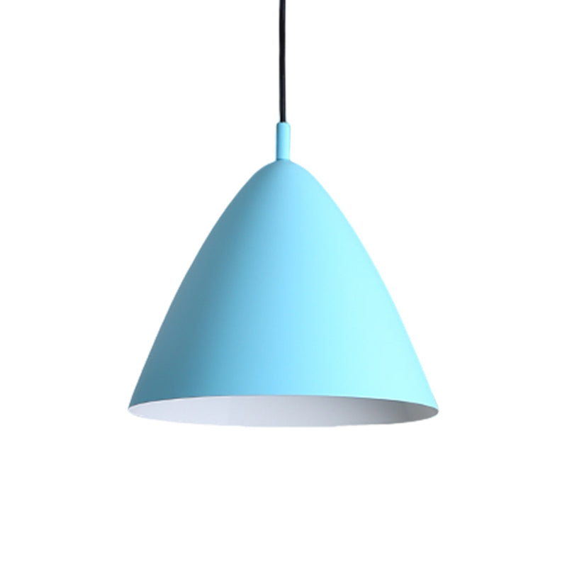 Tapered Ceiling Pendant Light Modernism Metal 10.5"/13"/16" Dia 1 Light Pink/Blue/Green Hanging Lamp Kit Clearhalo 'Ceiling Lights' 'Modern Pendants' 'Modern' 'Pendant Lights' 'Pendants' Lighting' 770258