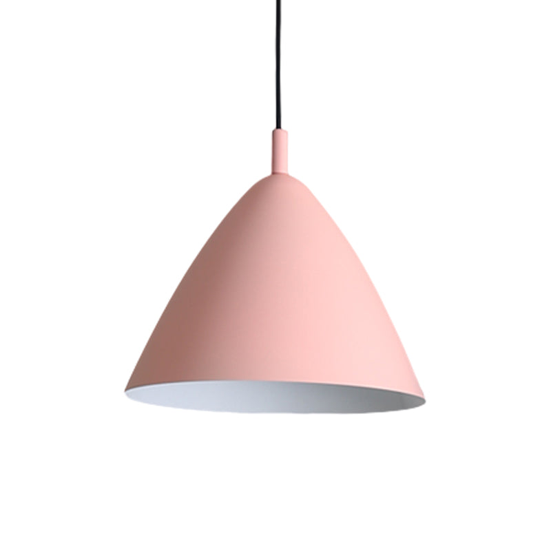 Tapered Ceiling Pendant Light Modernism Metal 10.5"/13"/16" Dia 1 Light Pink/Blue/Green Hanging Lamp Kit Clearhalo 'Ceiling Lights' 'Modern Pendants' 'Modern' 'Pendant Lights' 'Pendants' Lighting' 770262