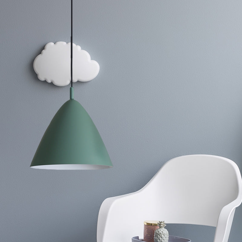 Tapered Ceiling Pendant Light Modernism Metal 10.5"/13"/16" Dia 1 Light Pink/Blue/Green Hanging Lamp Kit Clearhalo 'Ceiling Lights' 'Modern Pendants' 'Modern' 'Pendant Lights' 'Pendants' Lighting' 770264