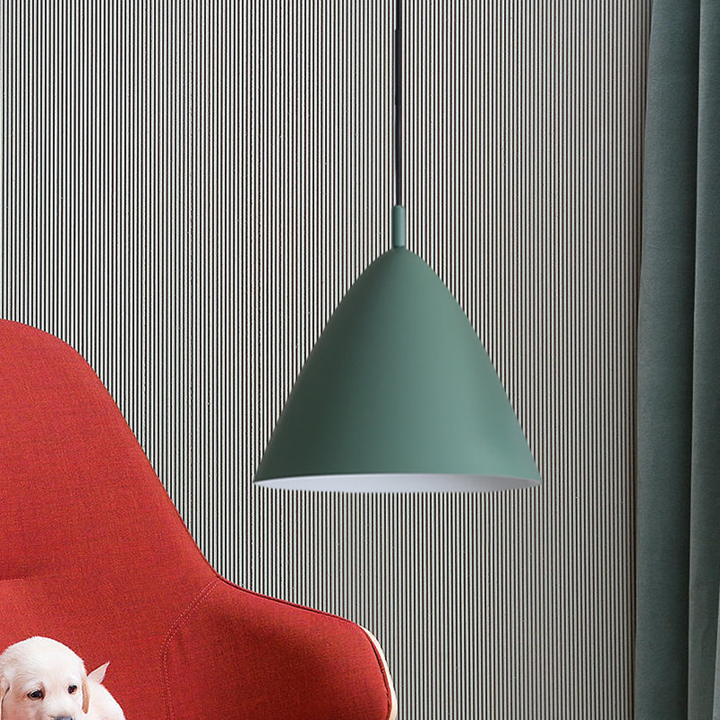 Tapered Ceiling Pendant Light Modernism Metal 10.5"/13"/16" Dia 1 Light Pink/Blue/Green Hanging Lamp Kit Clearhalo 'Ceiling Lights' 'Modern Pendants' 'Modern' 'Pendant Lights' 'Pendants' Lighting' 770265