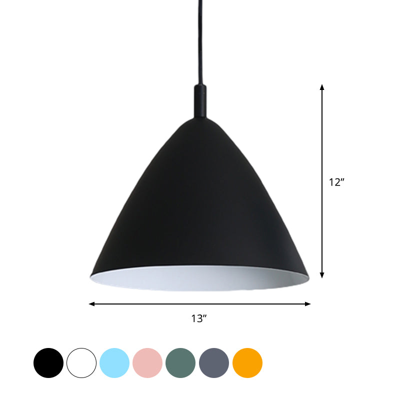 Tapered Ceiling Pendant Light Modernism Metal 10.5"/13"/16" Dia 1 Light Pink/Blue/Green Hanging Lamp Kit Clearhalo 'Ceiling Lights' 'Modern Pendants' 'Modern' 'Pendant Lights' 'Pendants' Lighting' 770279