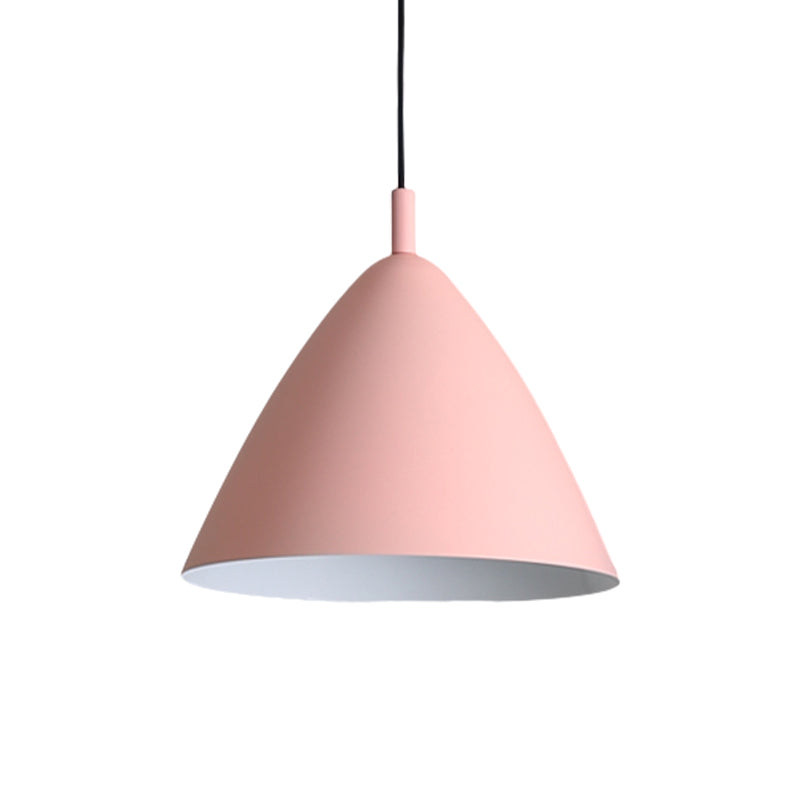 Tapered Ceiling Pendant Light Modernism Metal 10.5"/13"/16" Dia 1 Light Pink/Blue/Green Hanging Lamp Kit Clearhalo 'Ceiling Lights' 'Modern Pendants' 'Modern' 'Pendant Lights' 'Pendants' Lighting' 770291