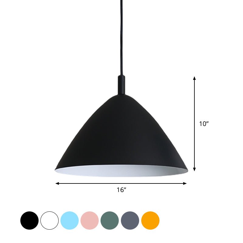 Tapered Ceiling Pendant Light Modernism Metal 10.5"/13"/16" Dia 1 Light Pink/Blue/Green Hanging Lamp Kit Clearhalo 'Ceiling Lights' 'Modern Pendants' 'Modern' 'Pendant Lights' 'Pendants' Lighting' 770308