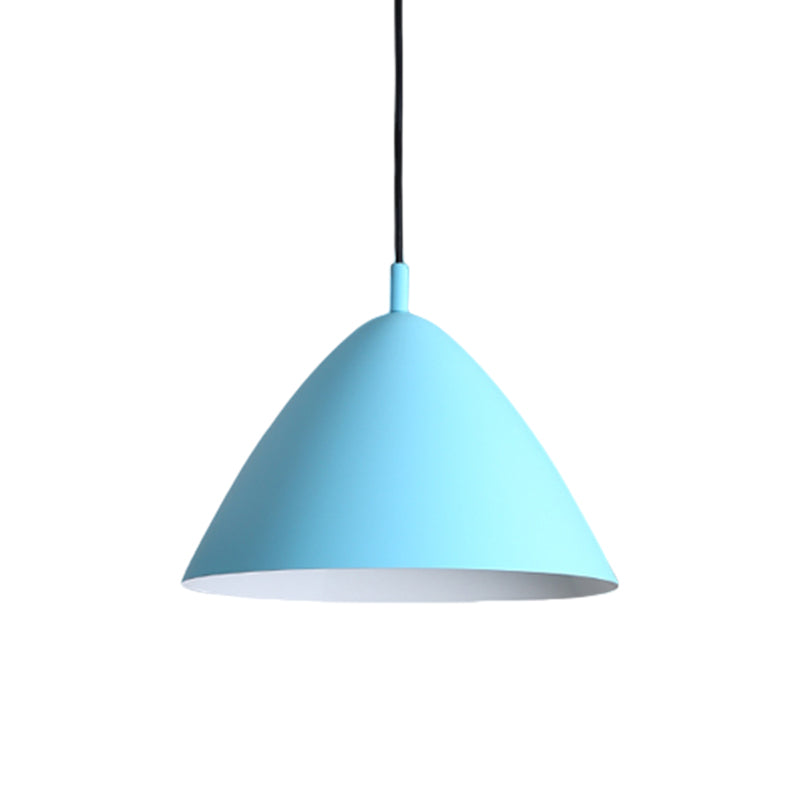 Tapered Ceiling Pendant Light Modernism Metal 10.5"/13"/16" Dia 1 Light Pink/Blue/Green Hanging Lamp Kit Clearhalo 'Ceiling Lights' 'Modern Pendants' 'Modern' 'Pendant Lights' 'Pendants' Lighting' 770316