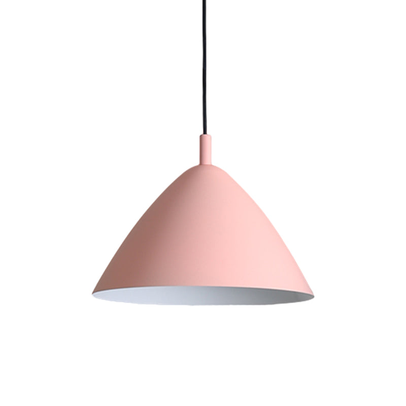 Tapered Ceiling Pendant Light Modernism Metal 10.5"/13"/16" Dia 1 Light Pink/Blue/Green Hanging Lamp Kit Clearhalo 'Ceiling Lights' 'Modern Pendants' 'Modern' 'Pendant Lights' 'Pendants' Lighting' 770320