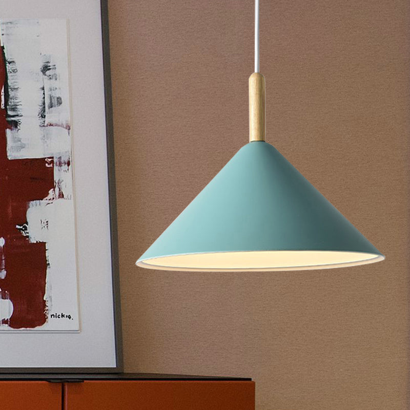 Cone Hanging Light Modern Metal 1 Light Yellow/Blue Pendant Light, 12.5"/16.5" Dia Clearhalo 'Ceiling Lights' 'Modern Pendants' 'Modern' 'Pendant Lights' 'Pendants' Lighting' 770334