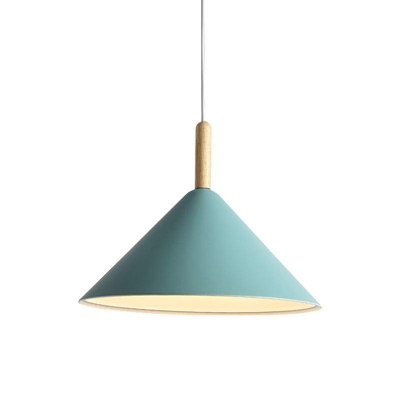 Cone Hanging Light Modern Metal 1 Light Yellow/Blue Pendant Light, 12.5"/16.5" Dia Clearhalo 'Ceiling Lights' 'Modern Pendants' 'Modern' 'Pendant Lights' 'Pendants' Lighting' 770336