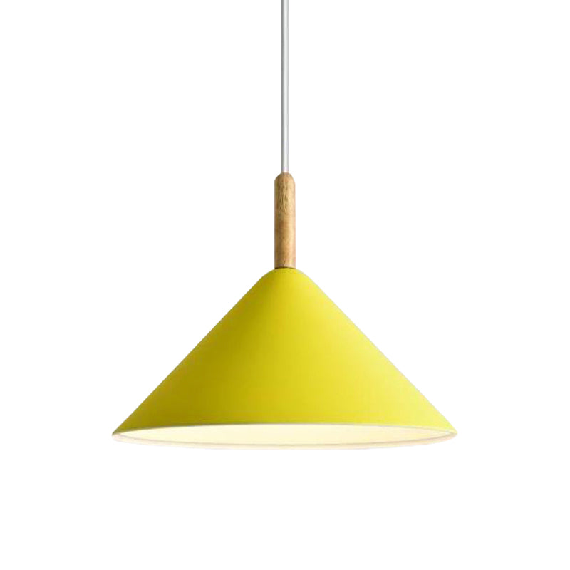 Cone Hanging Light Modern Metal 1 Light Yellow/Blue Pendant Light, 12.5"/16.5" Dia Clearhalo 'Ceiling Lights' 'Modern Pendants' 'Modern' 'Pendant Lights' 'Pendants' Lighting' 770342