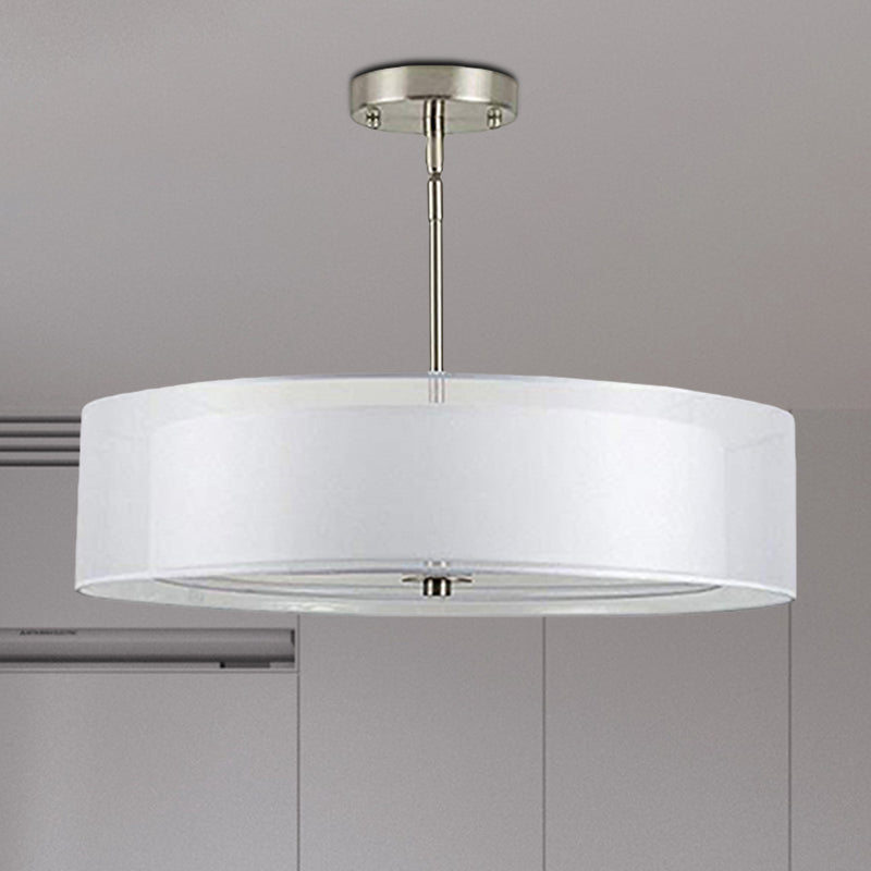 16"/19.5"/23.5" Dia Cylinder Suspension Pendant Contemporary Fabric White LED Hanging Pendant Lamp Clearhalo 'Ceiling Lights' 'Modern Pendants' 'Modern' 'Pendant Lights' 'Pendants' Lighting' 770344