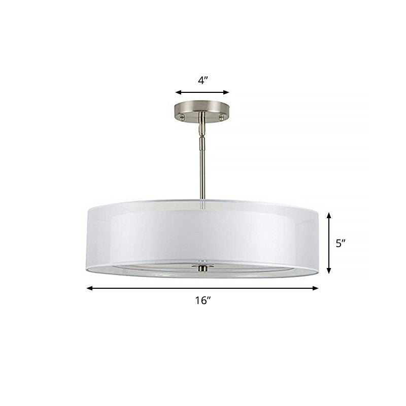 16"/19.5"/23.5" Dia Cylinder Suspension Pendant Contemporary Fabric White LED Hanging Pendant Lamp Clearhalo 'Ceiling Lights' 'Modern Pendants' 'Modern' 'Pendant Lights' 'Pendants' Lighting' 770347