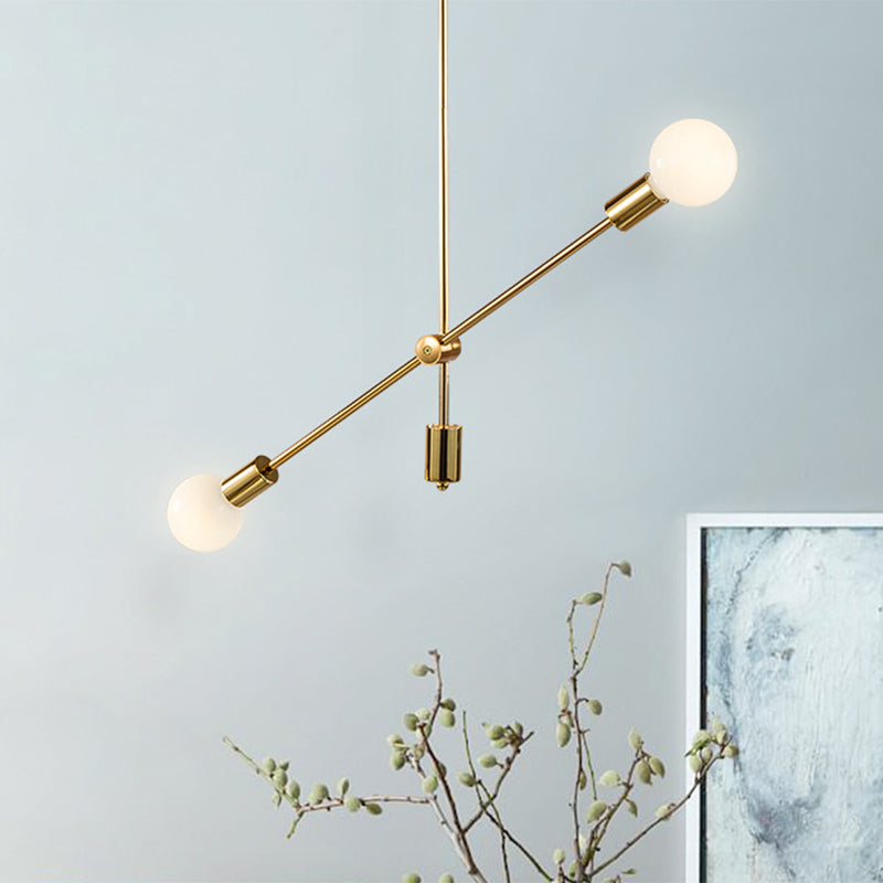 Open Bulb Hanging Pendant Light Modernist Metallic 2/4 Lights Golden Suspension Lamp for Dining Room 2 Gold Clearhalo 'Ceiling Lights' 'Chandeliers' 'Modern Chandeliers' 'Modern' Lighting' 770361