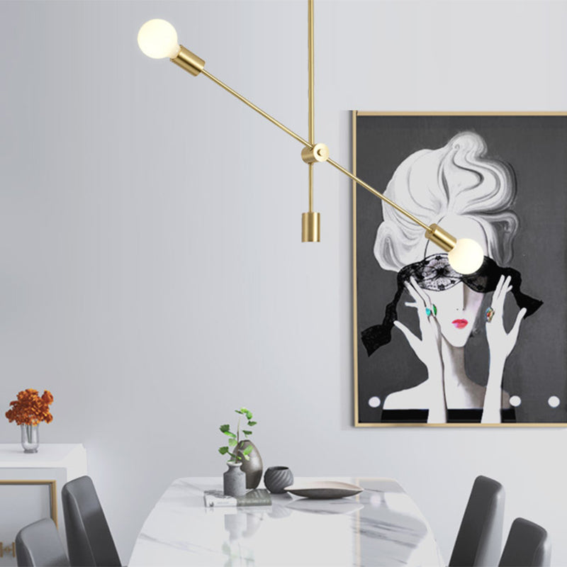 Open Bulb Hanging Pendant Light Modernist Metallic 2/4 Lights Golden Suspension Lamp for Dining Room Clearhalo 'Ceiling Lights' 'Chandeliers' 'Modern Chandeliers' 'Modern' Lighting' 770362