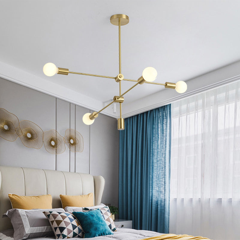 Open Bulb Hanging Pendant Light Modernist Metallic 2/4 Lights Golden Suspension Lamp for Dining Room 4 Gold Clearhalo 'Ceiling Lights' 'Chandeliers' 'Modern Chandeliers' 'Modern' Lighting' 770366