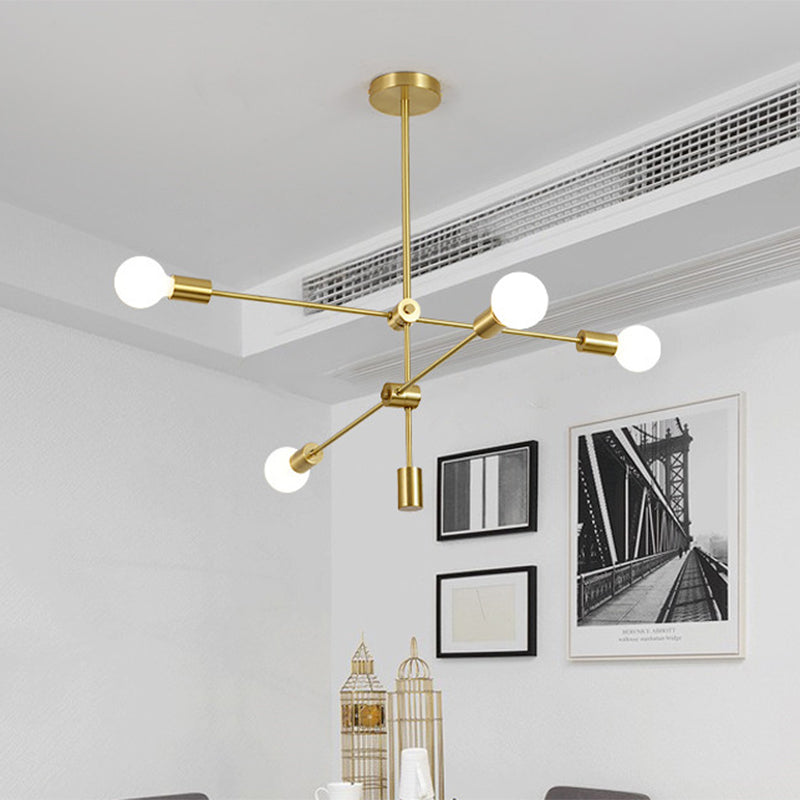 Open Bulb Hanging Pendant Light Modernist Metallic 2/4 Lights Golden Suspension Lamp for Dining Room Clearhalo 'Ceiling Lights' 'Chandeliers' 'Modern Chandeliers' 'Modern' Lighting' 770367