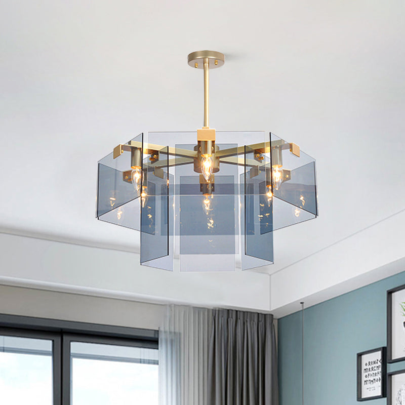 Modern 6/8 Lights Chandelier Pendant with Clear Acrylic Panel Shade Brown/Amber/Smoke Grey Geometric Ceiling Lamp Clearhalo 'Ceiling Lights' 'Chandeliers' 'Modern Chandeliers' 'Modern' Lighting' 770372