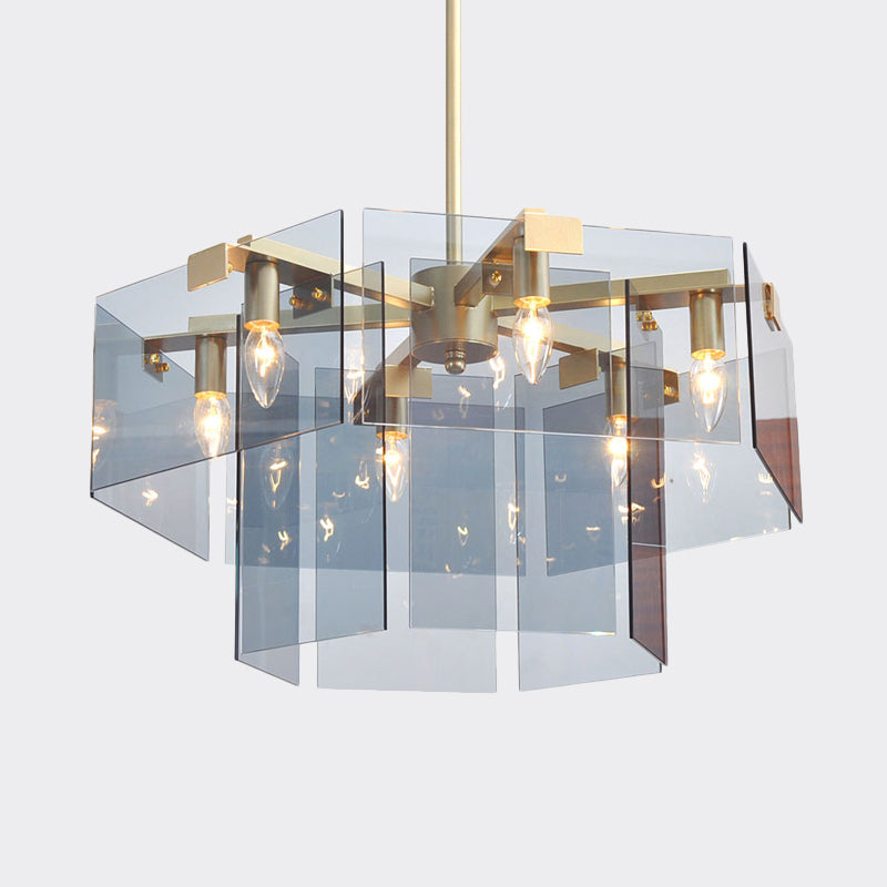 Modern 6/8 Lights Chandelier Pendant with Clear Acrylic Panel Shade Brown/Amber/Smoke Grey Geometric Ceiling Lamp Clearhalo 'Ceiling Lights' 'Chandeliers' 'Modern Chandeliers' 'Modern' Lighting' 770373