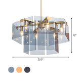 Modern 6/8 Lights Chandelier Pendant with Clear Acrylic Panel Shade Brown/Amber/Smoke Grey Geometric Ceiling Lamp Clearhalo 'Ceiling Lights' 'Chandeliers' 'Modern Chandeliers' 'Modern' Lighting' 770374