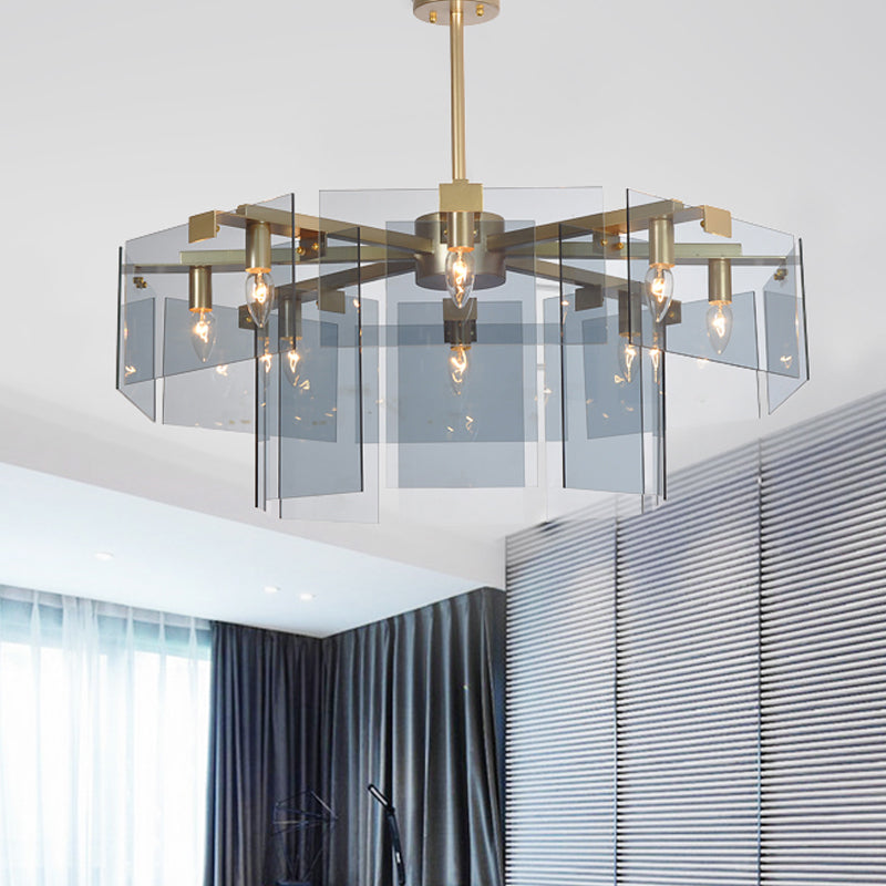 Modern 6/8 Lights Chandelier Pendant with Clear Acrylic Panel Shade Brown/Amber/Smoke Grey Geometric Ceiling Lamp 8 Blue Clearhalo 'Ceiling Lights' 'Chandeliers' 'Modern Chandeliers' 'Modern' Lighting' 770375