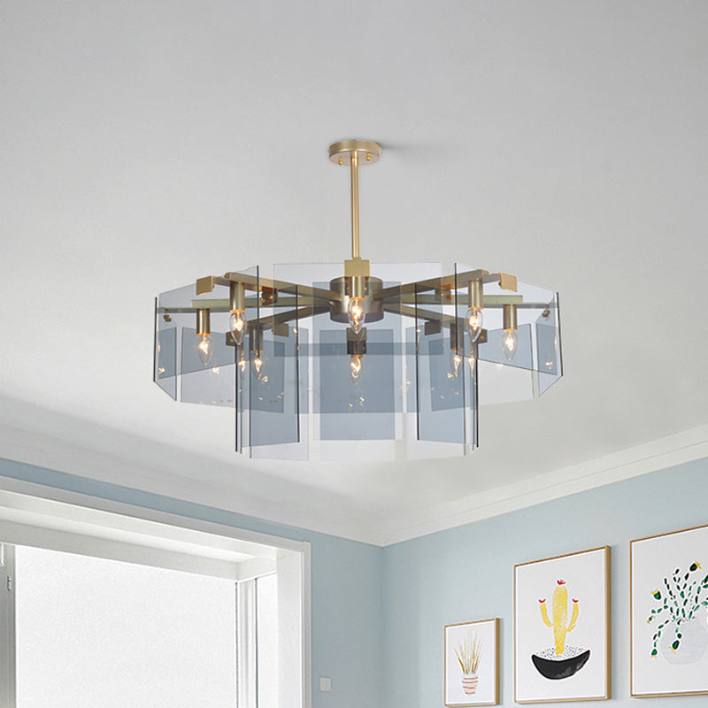 Modern 6/8 Lights Chandelier Pendant with Clear Acrylic Panel Shade Brown/Amber/Smoke Grey Geometric Ceiling Lamp Clearhalo 'Ceiling Lights' 'Chandeliers' 'Modern Chandeliers' 'Modern' Lighting' 770376