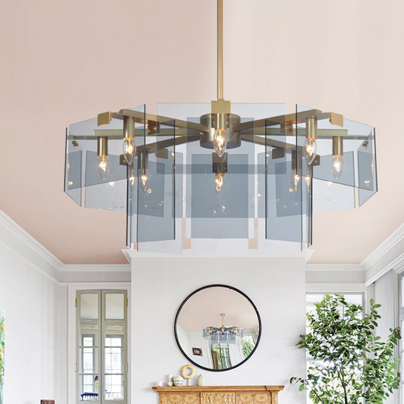 Modern 6/8 Lights Chandelier Pendant with Clear Acrylic Panel Shade Brown/Amber/Smoke Grey Geometric Ceiling Lamp Clearhalo 'Ceiling Lights' 'Chandeliers' 'Modern Chandeliers' 'Modern' Lighting' 770377