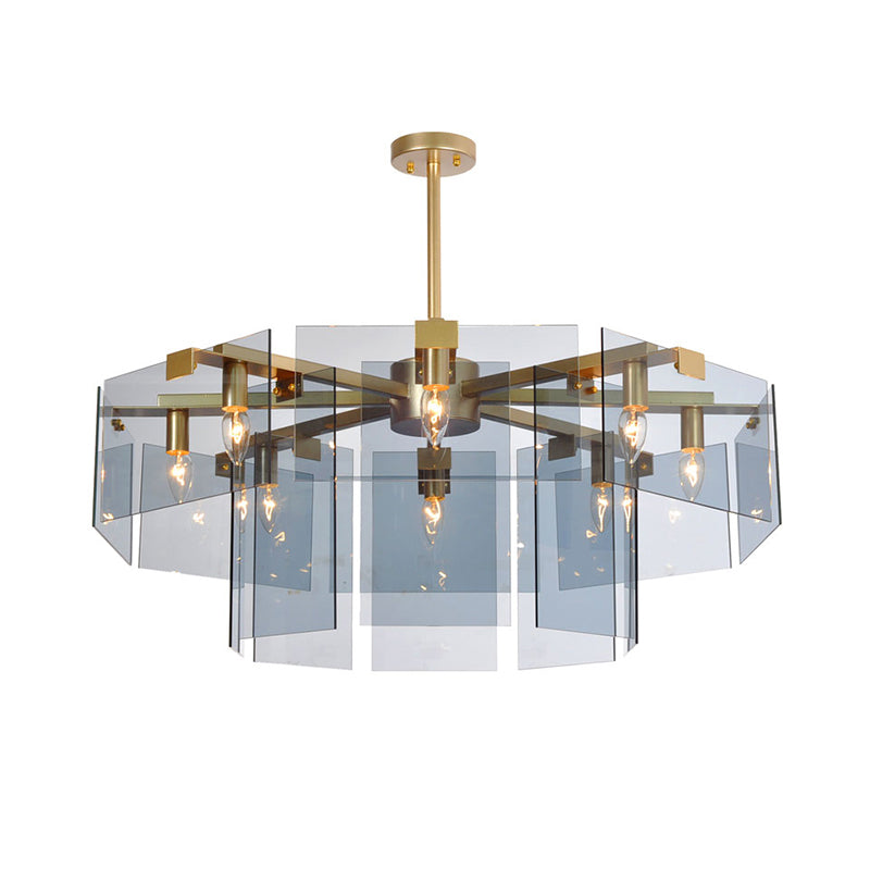 Modern 6/8 Lights Chandelier Pendant with Clear Acrylic Panel Shade Brown/Amber/Smoke Grey Geometric Ceiling Lamp Clearhalo 'Ceiling Lights' 'Chandeliers' 'Modern Chandeliers' 'Modern' Lighting' 770378