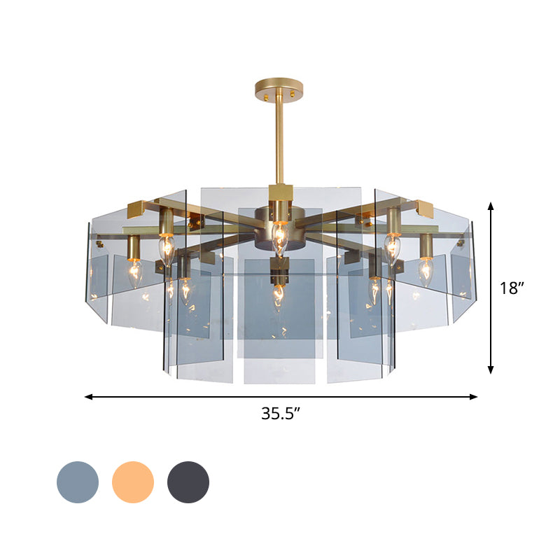 Modern 6/8 Lights Chandelier Pendant with Clear Acrylic Panel Shade Brown/Amber/Smoke Grey Geometric Ceiling Lamp Clearhalo 'Ceiling Lights' 'Chandeliers' 'Modern Chandeliers' 'Modern' Lighting' 770379