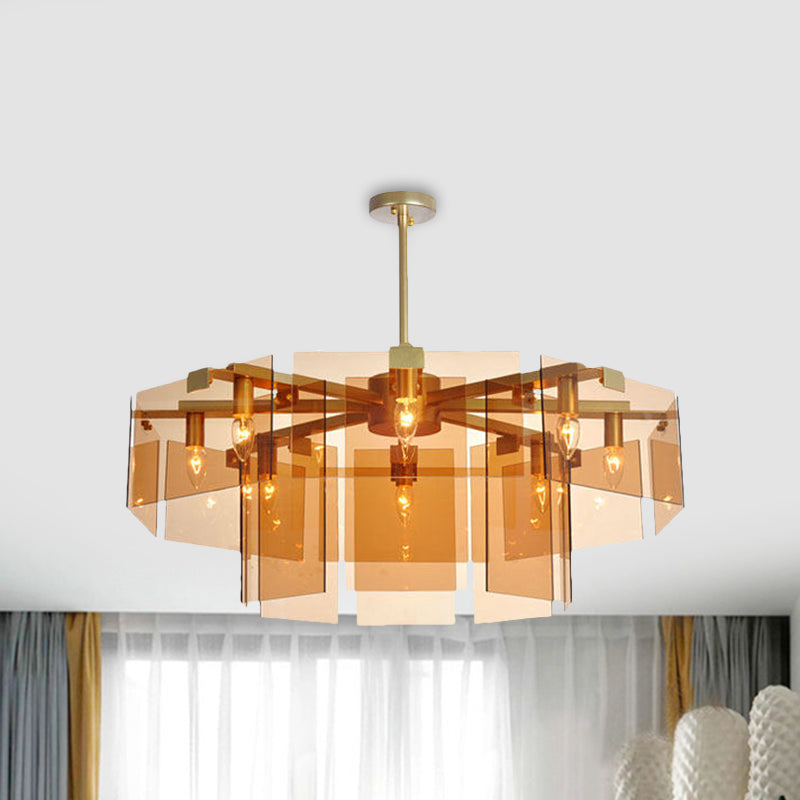 Modern 6/8 Lights Chandelier Pendant with Clear Acrylic Panel Shade Brown/Amber/Smoke Grey Geometric Ceiling Lamp Clearhalo 'Ceiling Lights' 'Chandeliers' 'Modern Chandeliers' 'Modern' Lighting' 770385