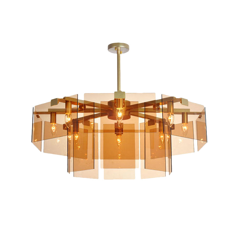 Modern 6/8 Lights Chandelier Pendant with Clear Acrylic Panel Shade Brown/Amber/Smoke Grey Geometric Ceiling Lamp Clearhalo 'Ceiling Lights' 'Chandeliers' 'Modern Chandeliers' 'Modern' Lighting' 770386