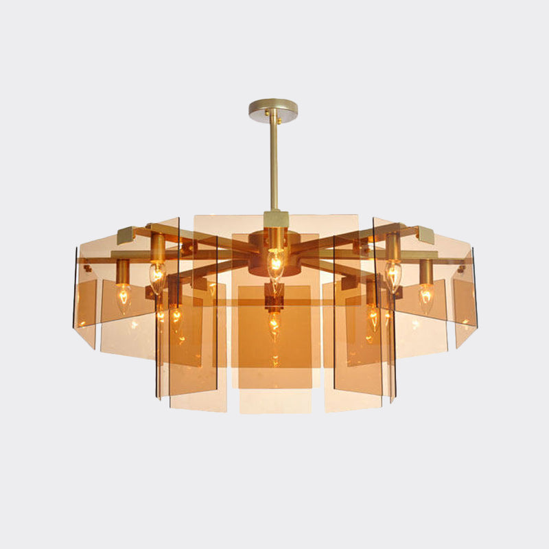 Modern 6/8 Lights Chandelier Pendant with Clear Acrylic Panel Shade Brown/Amber/Smoke Grey Geometric Ceiling Lamp Clearhalo 'Ceiling Lights' 'Chandeliers' 'Modern Chandeliers' 'Modern' Lighting' 770387