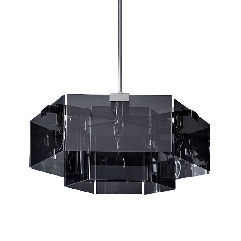 Modern 6/8 Lights Chandelier Pendant with Clear Acrylic Panel Shade Brown/Amber/Smoke Grey Geometric Ceiling Lamp Clearhalo 'Ceiling Lights' 'Chandeliers' 'Modern Chandeliers' 'Modern' Lighting' 770390