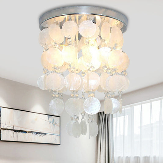 Wind Chime Pendant Chandelier Nordic Shell White 1 Light Hanging Pendant Lamp, 8"/12"/16" Dia White Clearhalo 'Ceiling Lights' 'Close To Ceiling Lights' 'Close to ceiling' 'Flush mount' Lighting' 770406