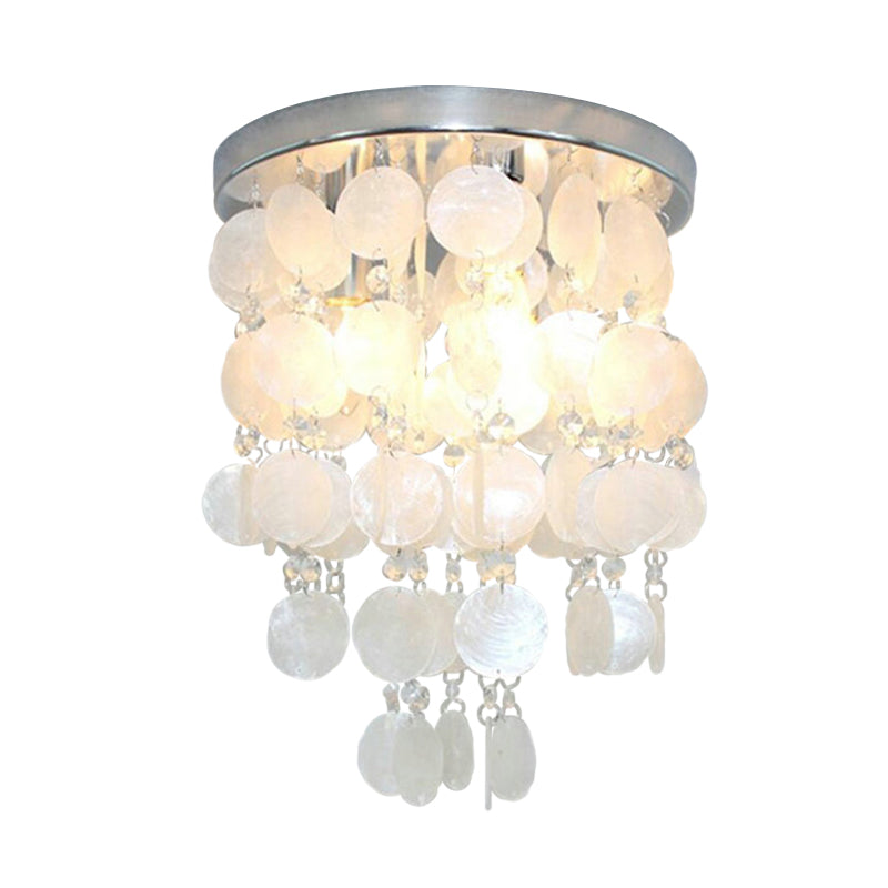 Wind Chime Pendant Chandelier Nordic Shell White 1 Light Hanging Pendant Lamp, 8"/12"/16" Dia Clearhalo 'Ceiling Lights' 'Close To Ceiling Lights' 'Close to ceiling' 'Flush mount' Lighting' 770408