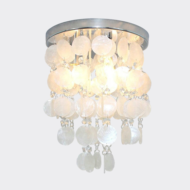 Wind Chime Pendant Chandelier Nordic Shell White 1 Light Hanging Pendant Lamp, 8"/12"/16" Dia Clearhalo 'Ceiling Lights' 'Close To Ceiling Lights' 'Close to ceiling' 'Flush mount' Lighting' 770409