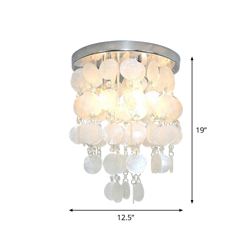 Wind Chime Pendant Chandelier Nordic Shell White 1 Light Hanging Pendant Lamp, 8"/12"/16" Dia Clearhalo 'Ceiling Lights' 'Close To Ceiling Lights' 'Close to ceiling' 'Flush mount' Lighting' 770410