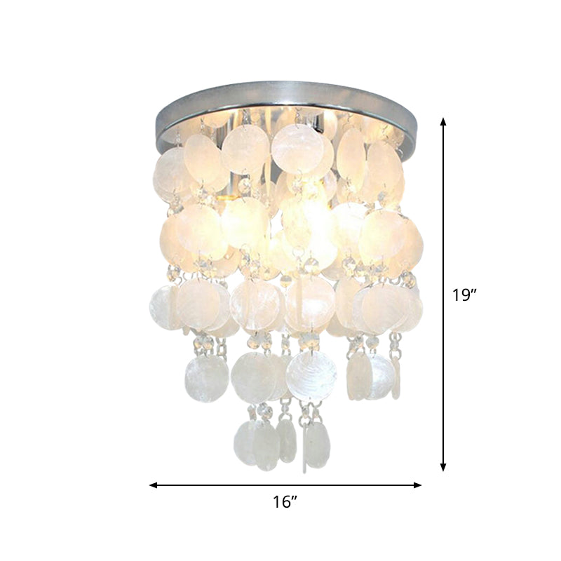 Wind Chime Pendant Chandelier Nordic Shell White 1 Light Hanging Pendant Lamp, 8"/12"/16" Dia Clearhalo 'Ceiling Lights' 'Close To Ceiling Lights' 'Close to ceiling' 'Flush mount' Lighting' 770411