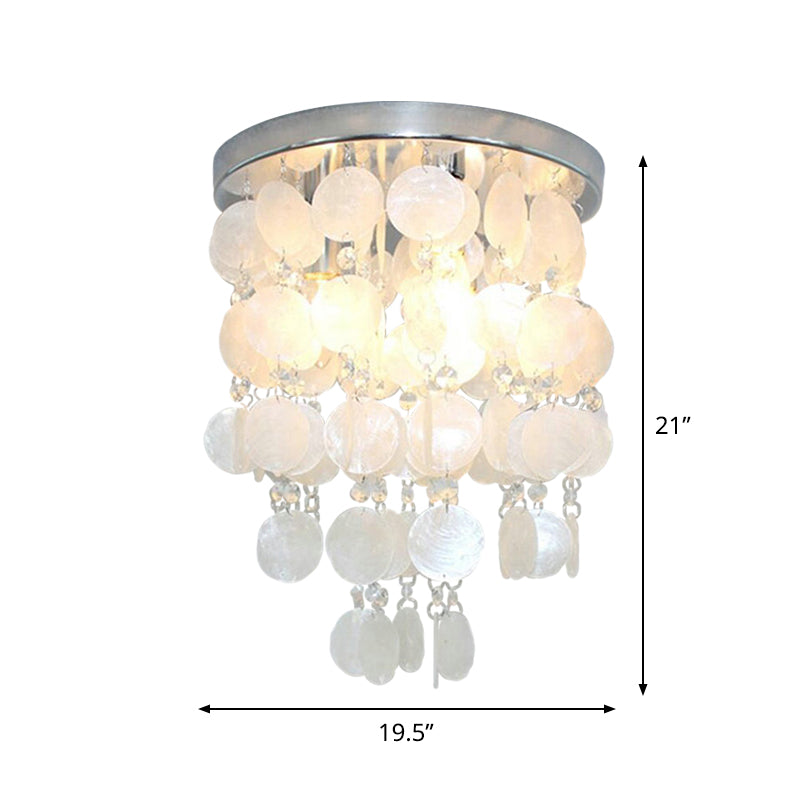 Wind Chime Pendant Chandelier Nordic Shell White 1 Light Hanging Pendant Lamp, 8"/12"/16" Dia Clearhalo 'Ceiling Lights' 'Close To Ceiling Lights' 'Close to ceiling' 'Flush mount' Lighting' 770412