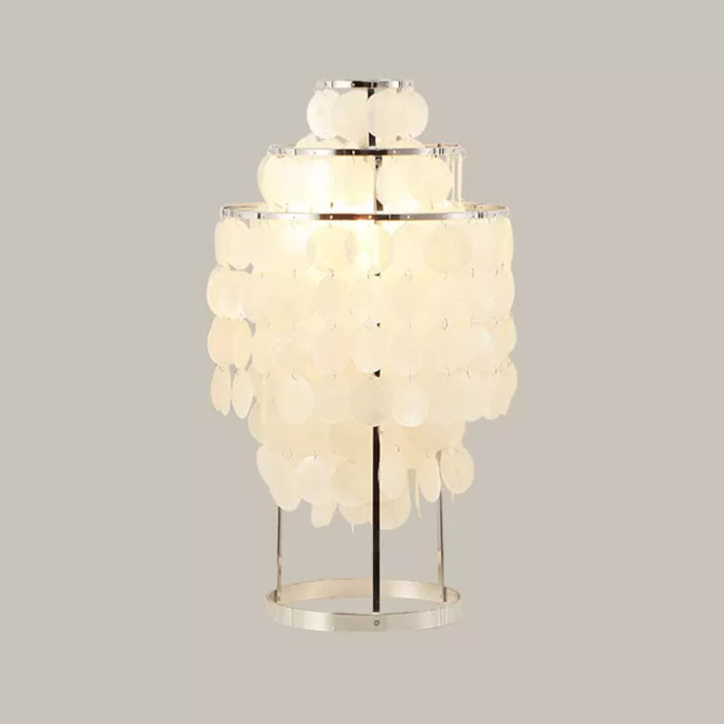 White Wind Chime Task Lighting Modernism Shell 1 Light Reading Book Light for Bedroom Clearhalo 'Lamps' 'Table Lamps' Lighting' 770426