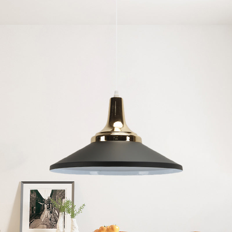 Contemporary Shallow Cone Pendant Light One Light Aluminum Hanging Lamp for Hotel Kitchen Black Clearhalo 'Ceiling Lights' 'Modern Pendants' 'Modern' 'Pendant Lights' 'Pendants' Lighting' 770428