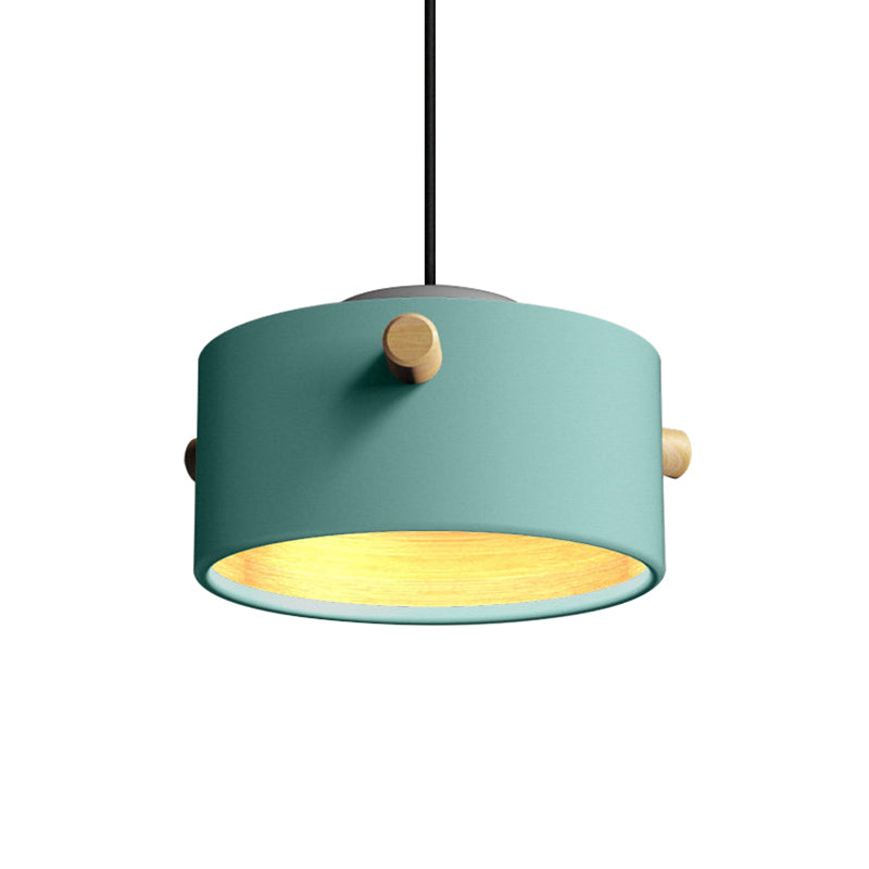 Contemporary 1 Light Hanging Lighting with Metal Shade Green/Pink/White Cylinder Pendant Light Fixture Clearhalo 'Ceiling Lights' 'Modern Pendants' 'Modern' 'Pendant Lights' 'Pendants' Lighting' 770449