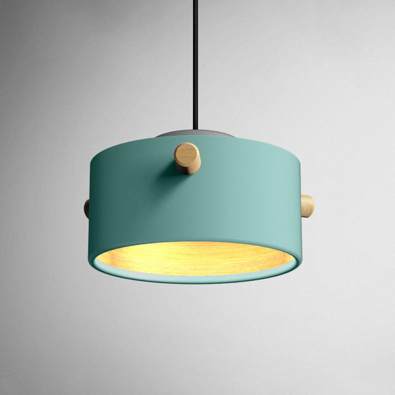 Contemporary 1 Light Hanging Lighting with Metal Shade Green/Pink/White Cylinder Pendant Light Fixture Clearhalo 'Ceiling Lights' 'Modern Pendants' 'Modern' 'Pendant Lights' 'Pendants' Lighting' 770450