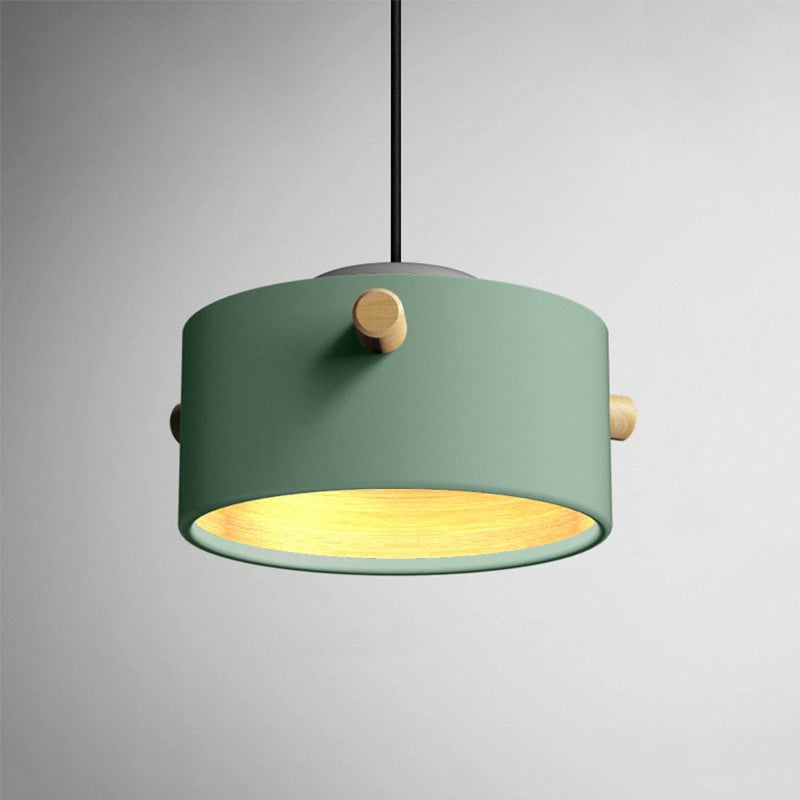 Contemporary 1 Light Hanging Lighting with Metal Shade Green/Pink/White Cylinder Pendant Light Fixture Clearhalo 'Ceiling Lights' 'Modern Pendants' 'Modern' 'Pendant Lights' 'Pendants' Lighting' 770459