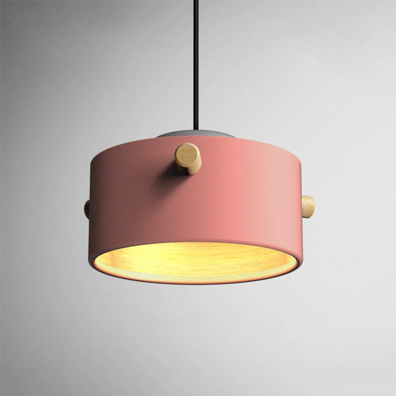 Contemporary 1 Light Hanging Lighting with Metal Shade Green/Pink/White Cylinder Pendant Light Fixture Clearhalo 'Ceiling Lights' 'Modern Pendants' 'Modern' 'Pendant Lights' 'Pendants' Lighting' 770463